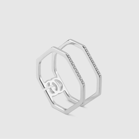 Gucci 18k White Gold Diamonds GG running ring size 24 (10.3/4US) Unisex - Picture 4 of 7